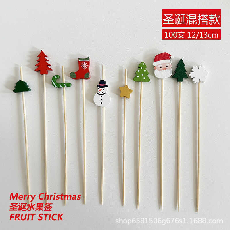 1 Nĩa Trái Cây Dùng Một Lần Tre Que Trái Cây Candied Bầu Trái Cây Dính Sáng Tạo Cocktail Dính Hạt Dí