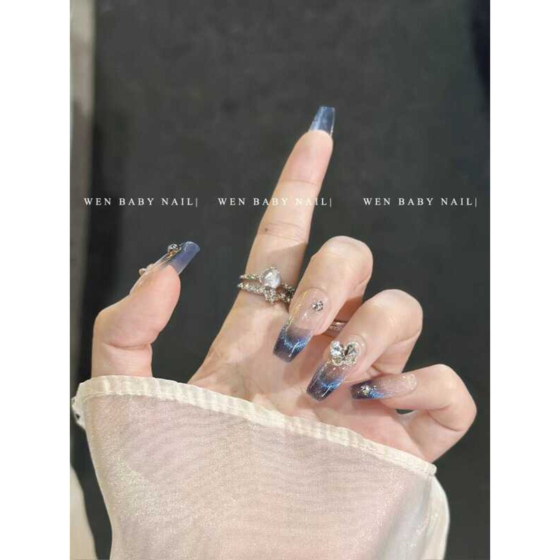 Wen Baby Frozen Blue Obsidian ~ Opal Pha Lê Làm Móng Tay Bướm Pháp Nhấp Nháy Tính Khí Tay Đeo Móng T