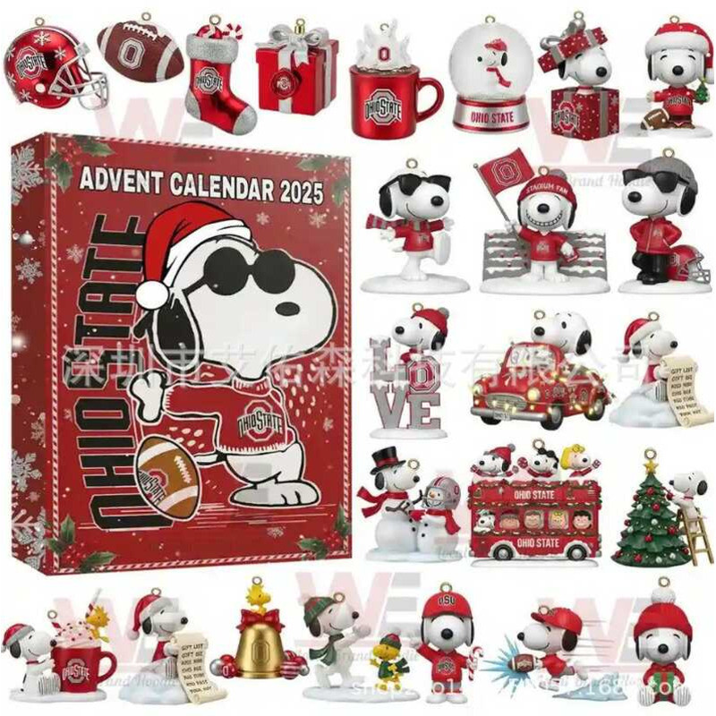 2025 OHIO STATE Snoopy Series Đếm ngược Hộp bí ẩn Trang trí cây thông Noel Mặt dây chuyền Acrylic