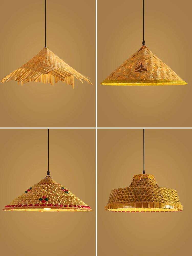 Đèn treo tre chụp mũ cho ăn, nhà ở đan, đèn chiếu sáng bằng cói và mây đan