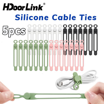 HdoorLink 5 Dây Buộc Cáp Silicon Dây Mềm Tổ Chức Dây Có Thể Tái Sử Dụng Dây Buộc Cho Tai Nghe Dây Sạc Cáp