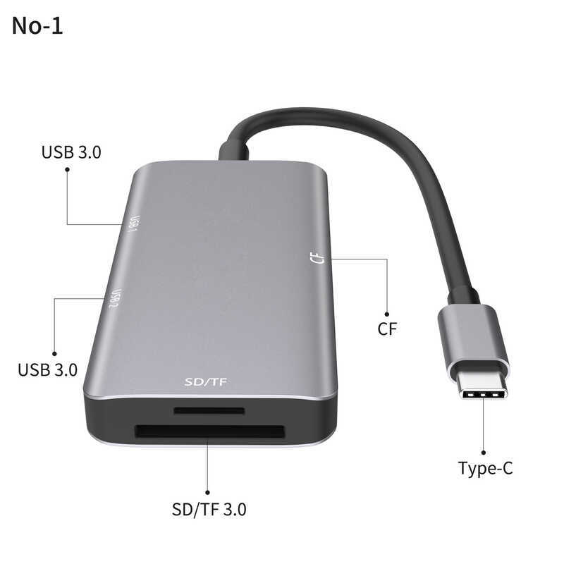 Đầu đọc thẻ Type-c sang CF / SD / TF + Bộ chuyển đổi HUB 2 cổng USB3.0 Trạm nối đa chức năng
