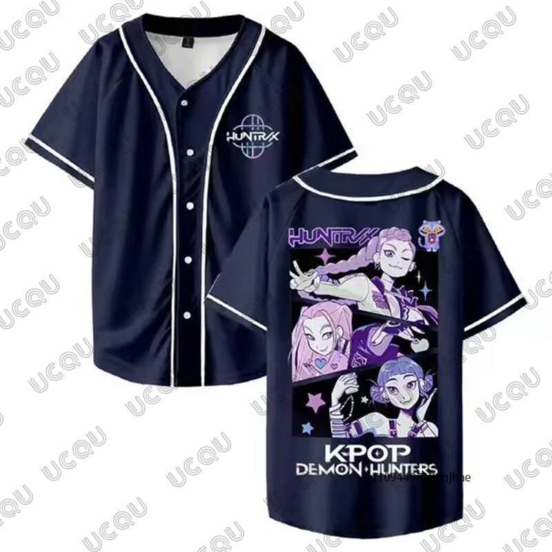 Nhạc Pop Hàn Quốc Devil Huntrix Huntrix In Hình Cổ Chữ V Áo Sơ Mi Bóng Chày Tay Ngắn Quần Áo Đường P