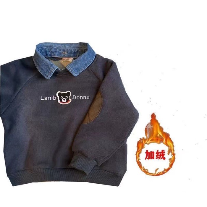 Áo nỉ bé trai, áo polo size vừa và nhỏ phong cách Hàn Quốc, áo nhung dày dặn cho bé