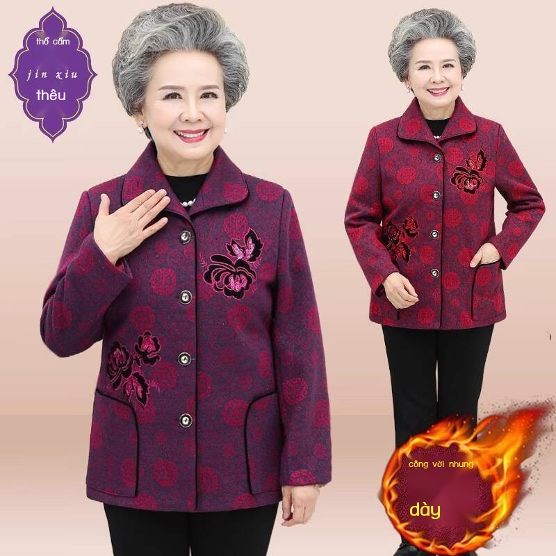 Áo khoác đông phụ nữ trung niên và cao tuổi, mùa xuân thu bà, mẹ 60 70, bộ đồ cho bà già, quần áo c