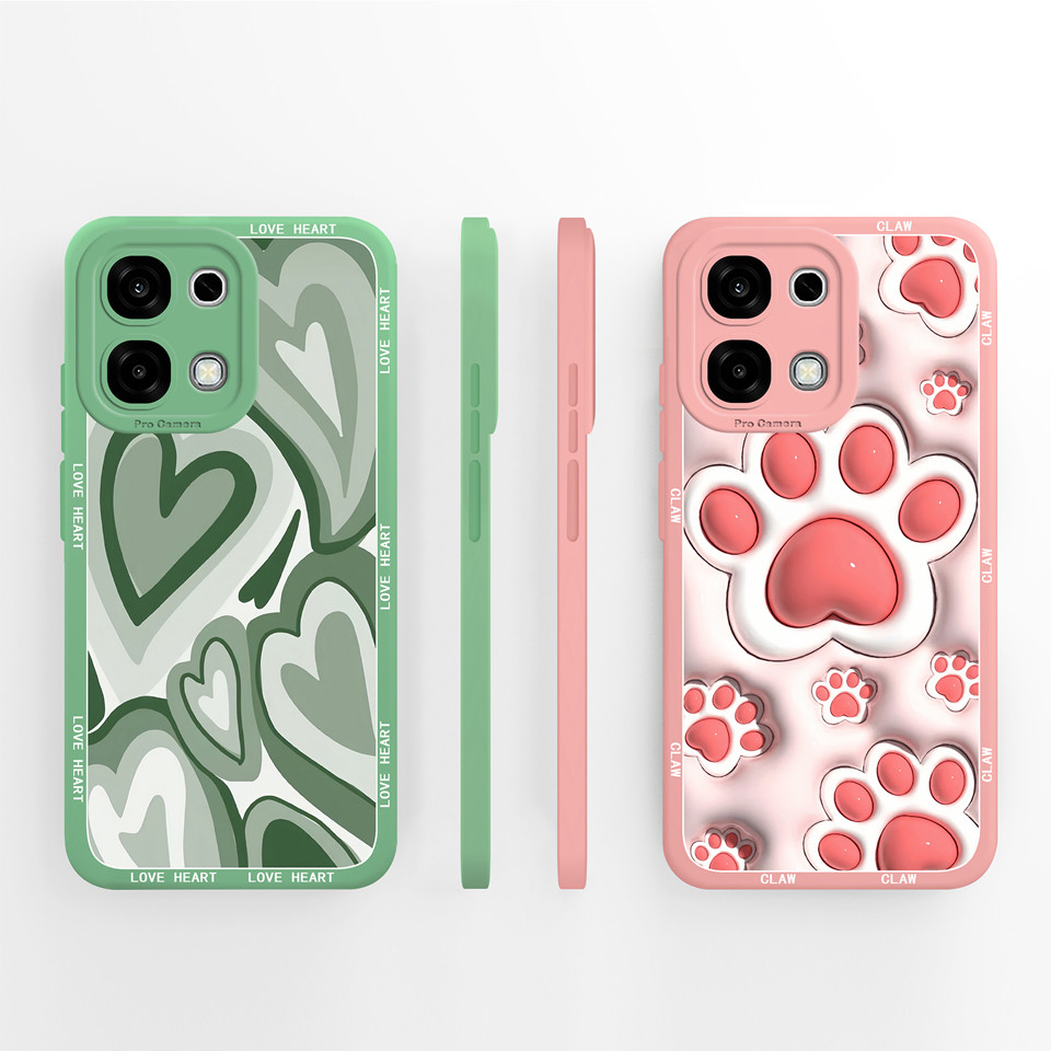 Ốp Lưng Cho OPPO A6 A6 Pro Love Heart Cat Paw Vuông Chống Sốc Tối Giản Chất Lượng Cao Vỏ Điện Thoại 