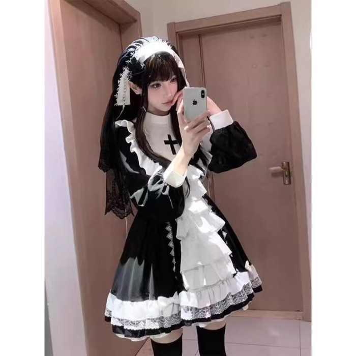 H Váy ngắn phong cách goth nữ tu lolita váy ngắn cho chó váy công chúa lolita hàng ngày