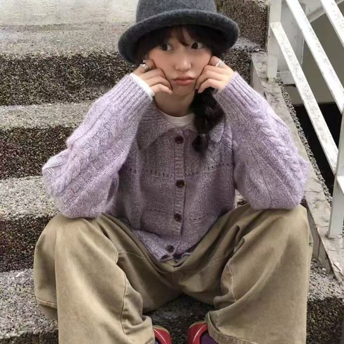 Áo khoác cardigan dệt kim có ve áo phong cách Hàn Quốc dành cho nữ áo len dáng rộng xoắn cho nữ dop | BigBuy360 - bigbuy360.vn