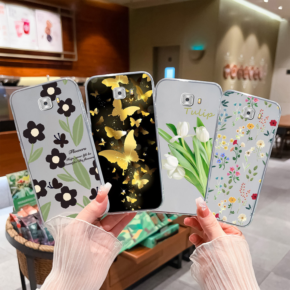 Ốp Lưng Thời Trang Cho Samsung Galaxy C7 C7Pro Bướm Tulip Trong Suốt TPU Mềm Túi Điện Thoại Cho Sams