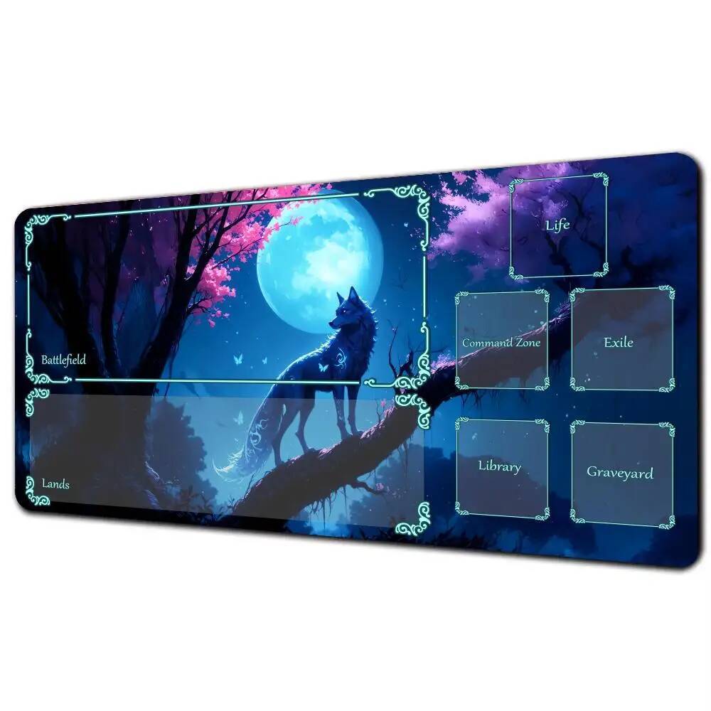 Magic Card Playmat với khu vực Fantasy rune Wolf anime chủ đề MTG playmat tập hợp trò chơi thảm để b
