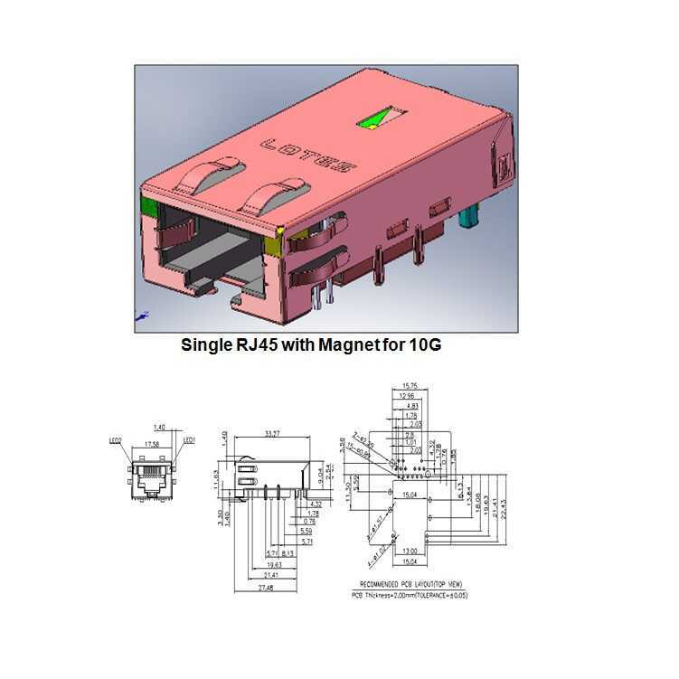 RJ45 đơn có nam châm cho 10G RJ45 ❈ ❈ ❈ 10KM