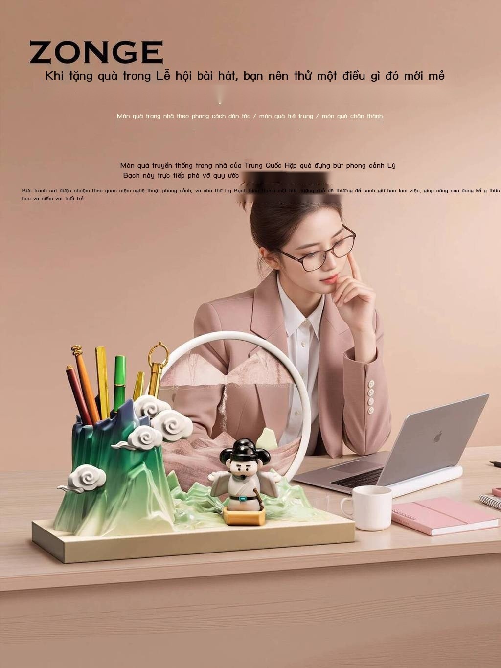 Quà sinh nhật bạn thân cho giáo viên, hóa và sáng tạo, đồ tranh cát Li Bai, giá đỡ bút cao cấp sang