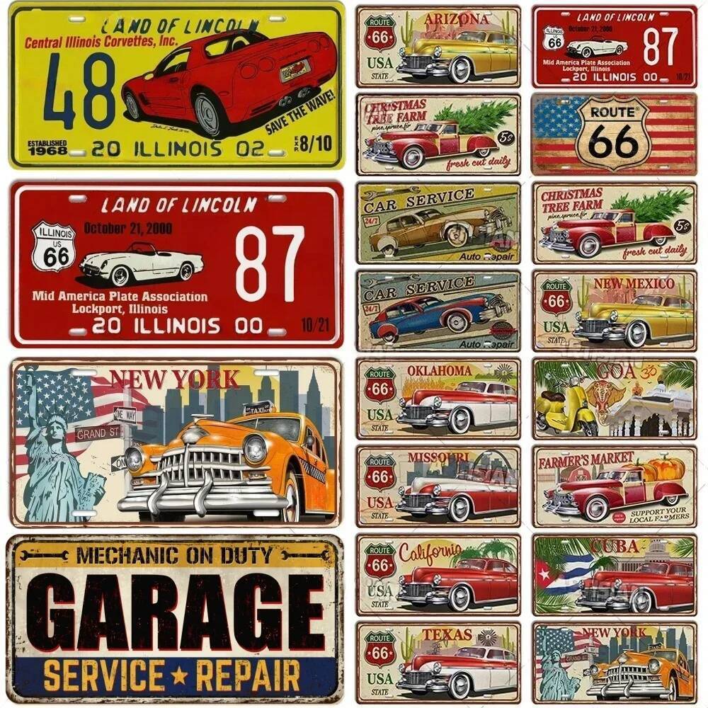 Vintage USA Route 66 Illinois Tấm Số Nhà Nước Biển Thương Hiệu Trang Trí Kim Loại Ký Hiệu Nhà Để Xe 