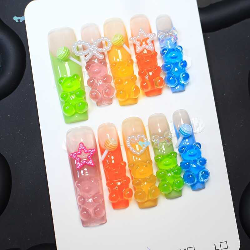 Handmade 10 gói Bấm vào móng tay Rainbow Cartoon Dog Extra