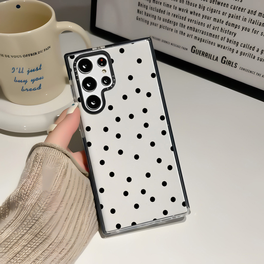 Ốp Màu Cho Galaxy S23 S24FE S23ULTRA S24ULTRA S25ULTRA Bìa Screenful Black Wave Point Pattern A54 A5