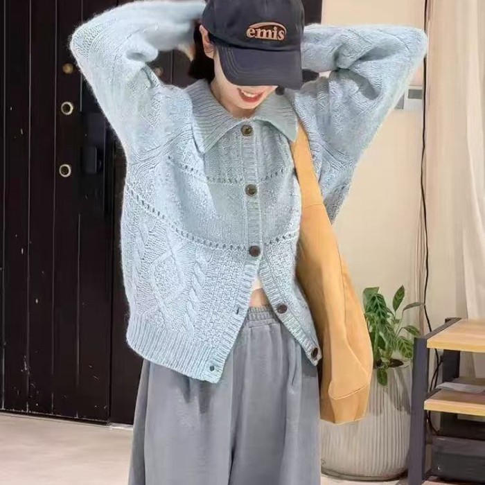 Áo khoác cardigan dệt kim có ve áo phong cách Hàn Quốc dành cho nữ áo len dáng rộng xoắn cho nữ dop | BigBuy360 - bigbuy360.vn