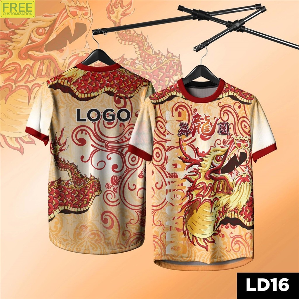 Áo thun Lion Dance National Tide full-print xu hướng thời trang đường phố Malaysia, tay ngắn