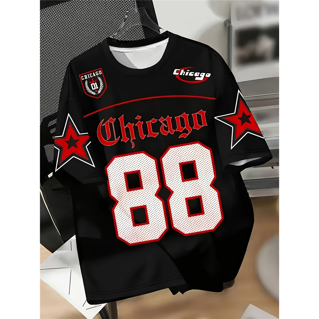 Áo thun cổ tròn nam Chicago 88 Star - Áo thun họa tiết Chicago có tông màu đỏ