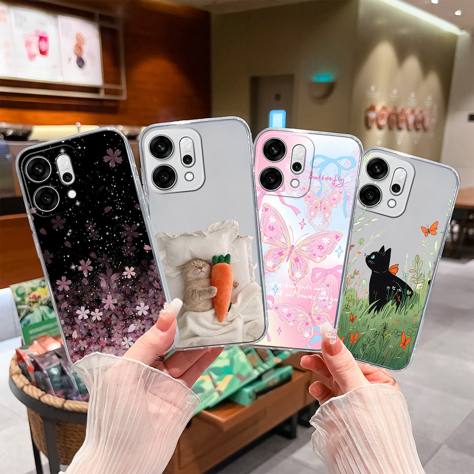Ốp Lưng Đẹp Cho Oppo Reno14 14 Pro Ốp Lưng Hoa Mèo Vỏ TPU Mềm Trong Suốt Bảo Vệ Điện Thoại Cho Reno 