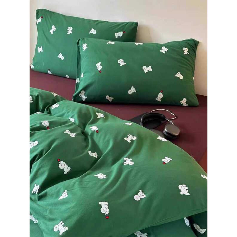 Fly to Your Cute Pet Washed Cotton Double Four-Piece Set Bed Sheet Vỏ chăn dễ thương Vỏ gối Ký túc x