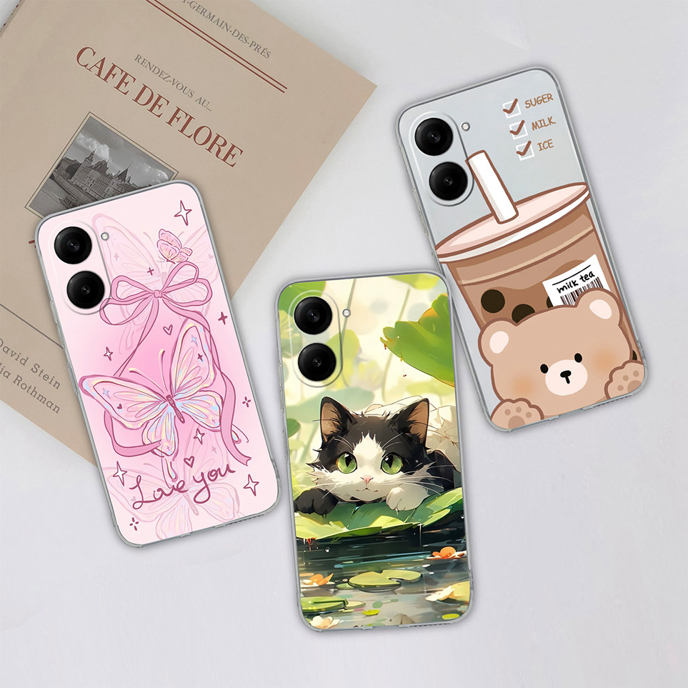 Dành Cho Xiaomi Redmi A5 NFC Vỏ Điện Thoại Gấu Bướm Đẹp Vỏ Bảo Vệ TPU Trong Suốt Mềm Mại Cho Redmi A