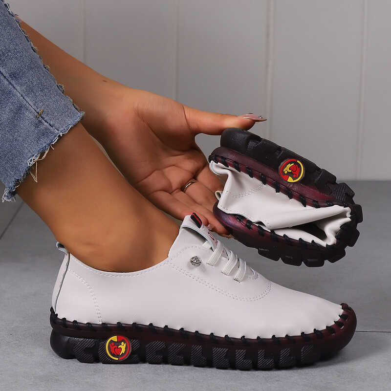 Mùa Xuân Mùa Hè Đế Mềm La Mã Thoáng Khí Retro Rỗng Khâu Nền Tảng Đế Size Lớn Nữ Giày Đơn Giày Mẹ