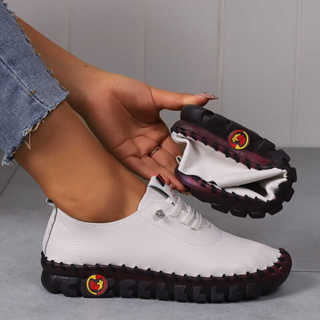 Mùa Xuân Mùa Hè Đế Mềm La Mã Thoáng Khí Retro Rỗng Khâu Nền Tảng Đế Size Lớn Nữ Giày Đơn Giày Mẹ