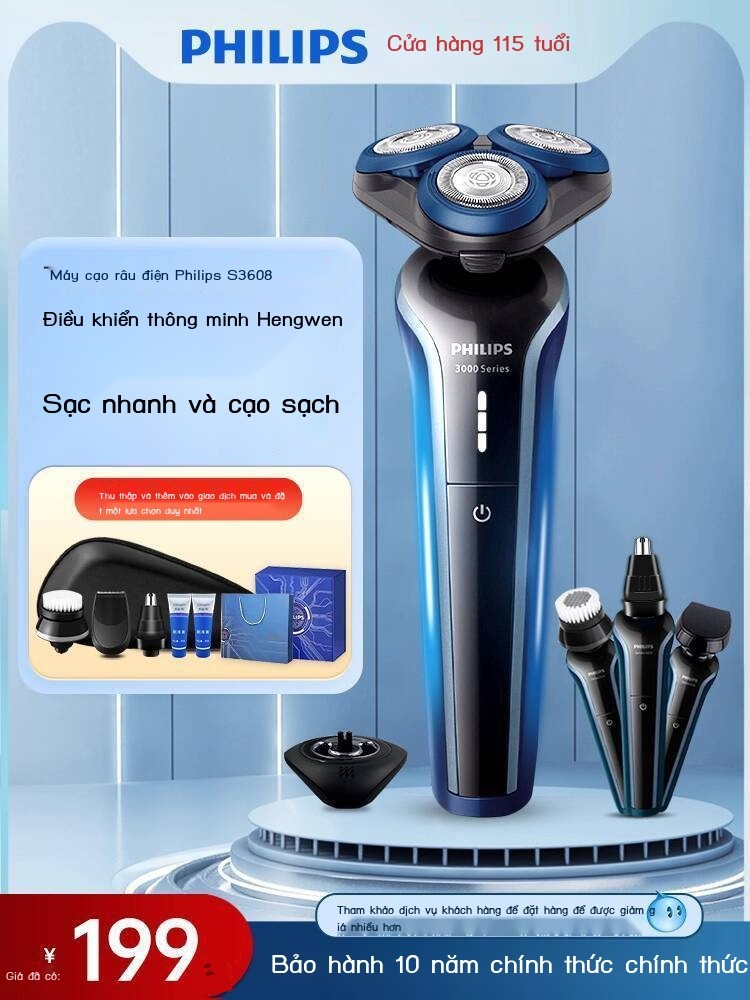 Điện Philips S3608 Dành Cho Nam Giới, Cạo Ba Lưỡi Đa Chức Năng, Cửa Hàng Chính Hãng, Máy Cắt Râu