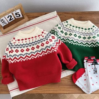 [Giáng sinh] Áo len nam phong cách mới phiên bản Hàn Quốc màu tương phản Jacquard Áo len năm mới