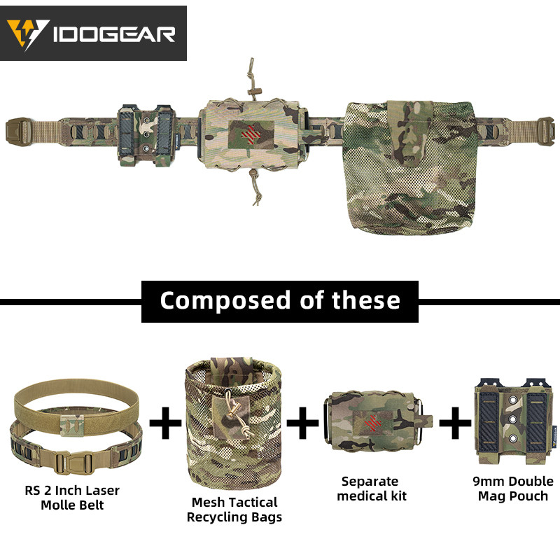 IDOGEAR Waist Belt Set - Medical Bag và 2" Tactical Mesh Pouches cho 9mm Magazine