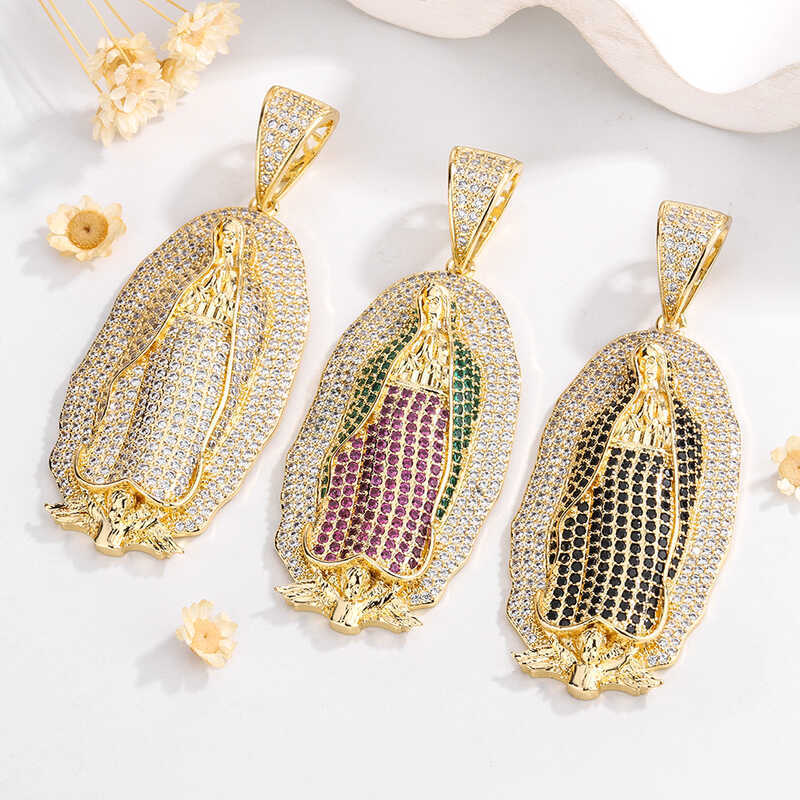 Vòng cổ lớn mặt dây chuyền bạc hip hop hình Đức Mẹ Maria full diamond