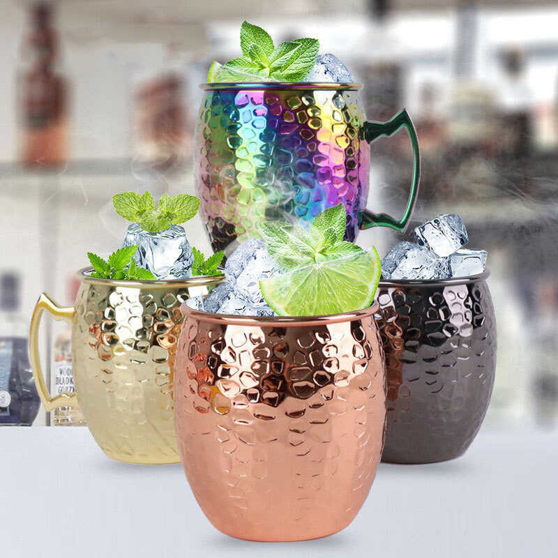 Thép không gỉ 304 Moscow Mule Cup Búa Họa Tiết Kim Loại Đồng Cốc Cốc Nhạc Nhịp Điệu Trống Cốc