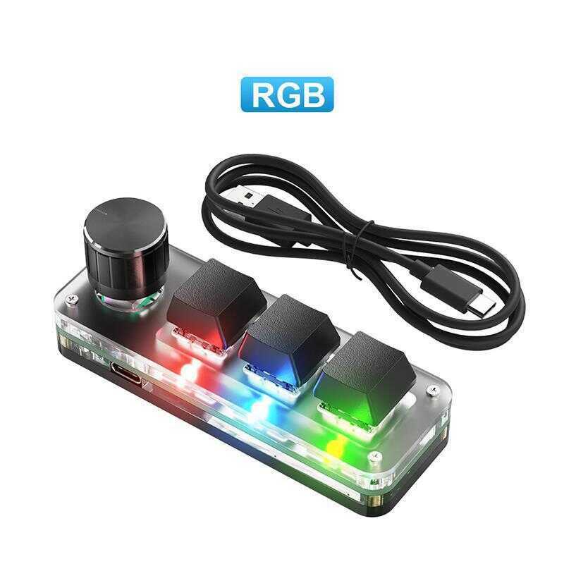 Bàn phím nhỏ 3 phím 1 núm tùy chỉnh với bàn phím Mini sao chép một phím RGB 122 * 62 * 40mm