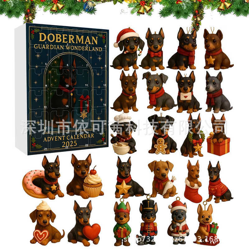 Doberman Advent Calendar 2025 Acrylic Doberman Mặt dây chuyền 24 ngày Hộp bí ẩn đếm ngược