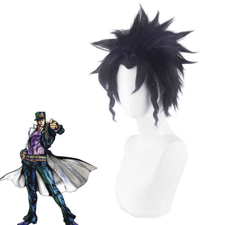 Tóc giả cosplay Seitaro Kujo JoJo's Part 3, sợi hóa học màu xanh đen