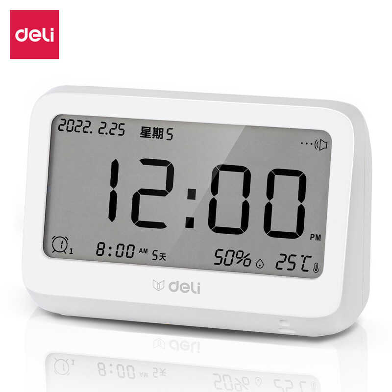 Deli LE100 Đồng hồ báo thức điện tử Đèn nền Nhiệt kế Đồng hồ báo thức Sinh viên Phòng ngủ trẻ em Đầu