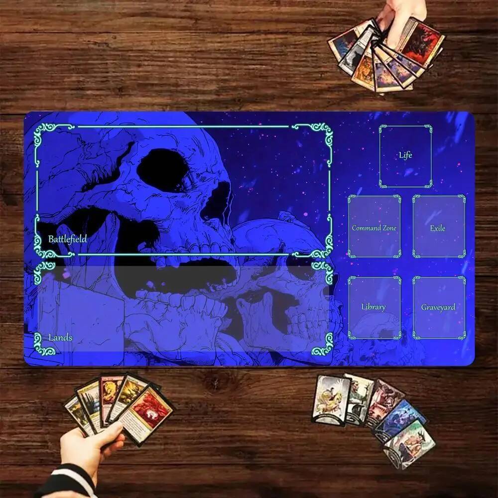 Magic Card Playmat với khu vực Màu xanh loạt đầu lâu MTG playmat tập hợp thảm chơi game Thảm để bàn 
