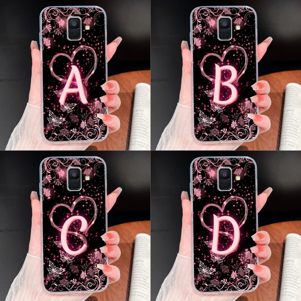 Ốp Lưng Cho Samsung Galaxy A6 Plus A6S Hồng Trái Tim Chữ Mềm Trong Suốt TPU Silicon Vỏ Điện Thoại Ch