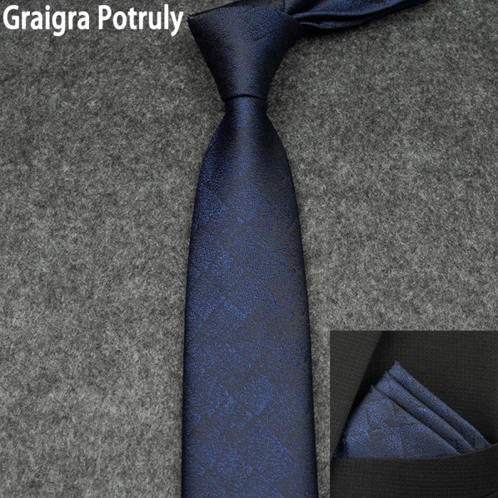 Navy Blue Checkered All-Match Fashion Tie Men Low-Key Luxury Checkered Pocket Square Suit Suit Handk