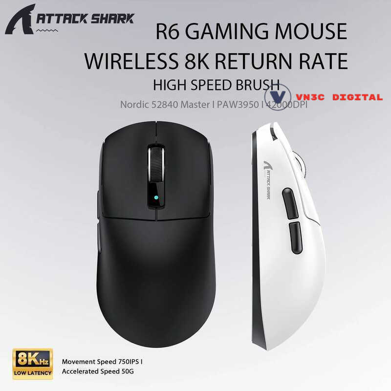 Chuột chơi game không dây ATTACK SHARK R6 8KHz, PAW3950MAX, 42000 DPI - Chính Hãng
