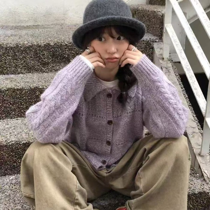 Áo khoác cardigan dệt kim có ve áo phong cách Hàn Quốc dành cho nữ áo len dáng rộng xoắn cho nữ dop | BigBuy360 - bigbuy360.vn