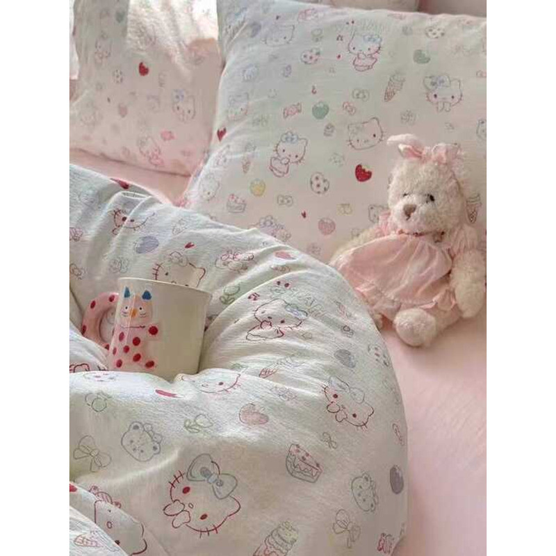 Ins Green Candy House Girl Washed Cotton Ba Mảnh Bộ Ký Túc Xá Sinh Viên Đơn Quilt Cover Sheet