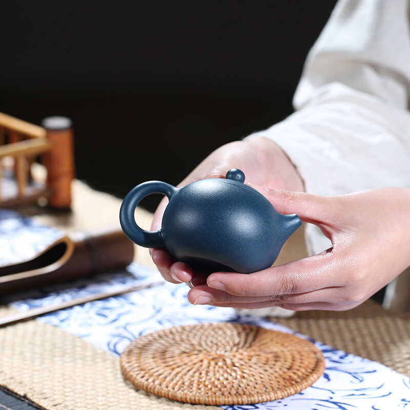 Yixing Zisha Ấm Trà Nguyên Chất Handmade Nguyên Chất Quặng Azure Bùn Xishi Ấm Trà Dung Tích Nhỏ Kung