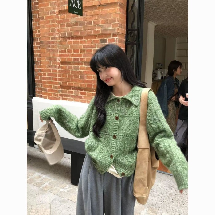 Áo khoác cardigan dệt kim có ve áo phong cách Hàn Quốc dành cho nữ áo len dáng rộng xoắn cho nữ dop | BigBuy360 - bigbuy360.vn