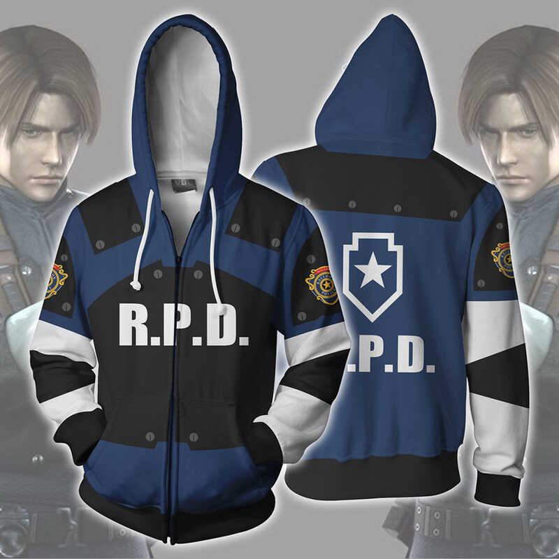 Cardigan cosplay Resident Evil Leon · S · Kennedy 3D có mũ trùm đầu và dây kéo