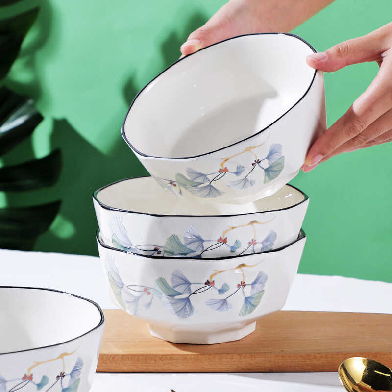 6 Inch Mì Bát 4 Miếng 19.8 Yuan Sáng Tạo Độc Đáo Hộ Gia Đình Gốm Lá Bạch Quả Bát Ăn Liền Bát Canh Lớ