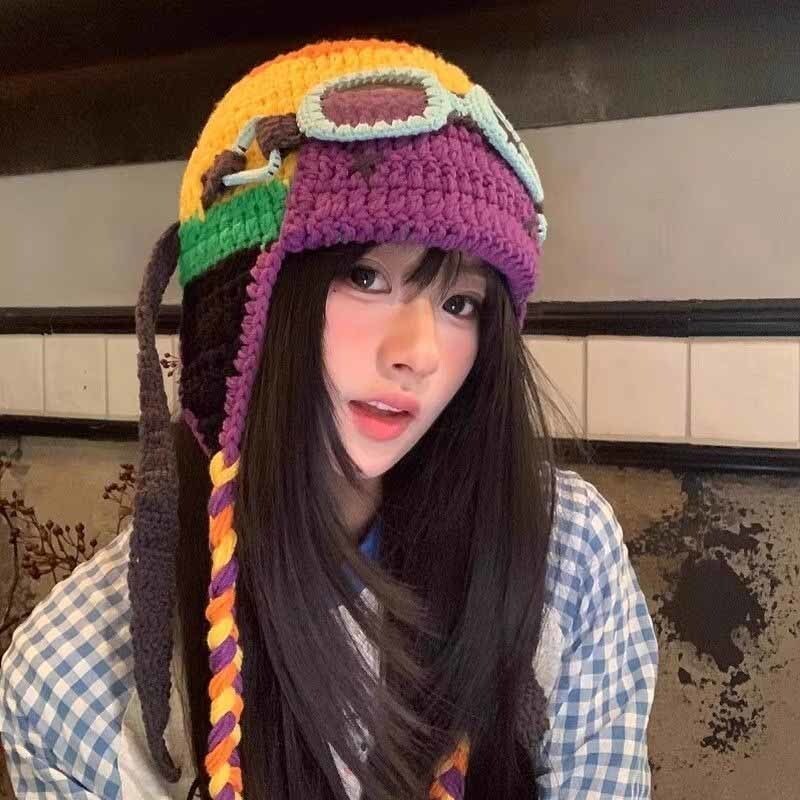Tan Jianci 's Kính Cùng Phong Cách Mũ Len Có Thể Tháo Rời Dành Cho Nữ Ngộ nghĩnh Earmuff Dệt Kim Avi