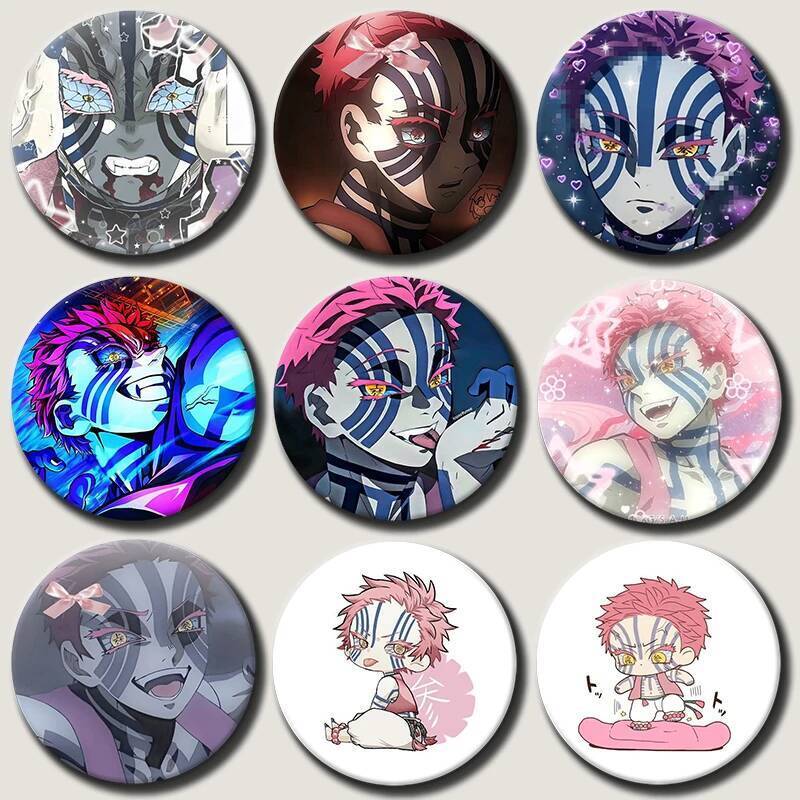 58mm Anime Nhân Vật Akaza Nút Mềm Pin Vai Hoạt Hình Akaza Thổ Cẩm Huy Hiệu Sáng Tạo Cho Ba Lô Trang 