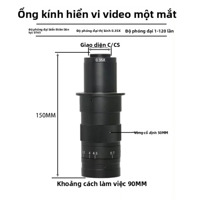 Kính hiển vi điện tử HD chuyên nghiệp 10A, ống kính zoom liên tục 0.7X-4.5X, 0.5X, 0.35X, 1X đa năng