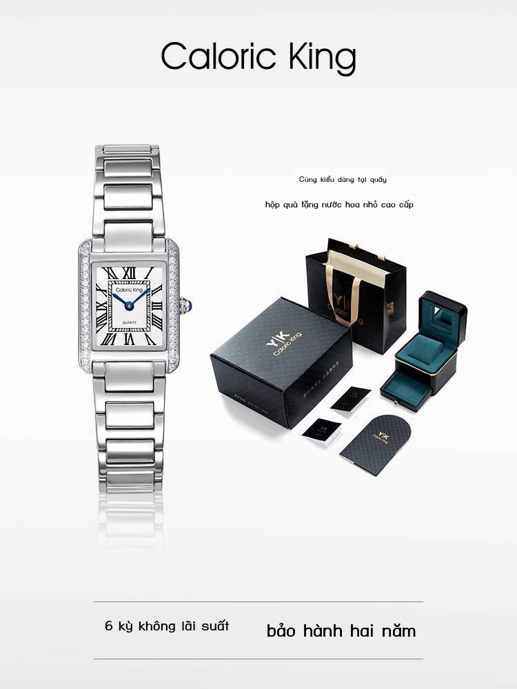 [Ảnh thật/Video] Đồng hồ đeo tay nữ kiểu dáng đơn giản Caloric King Classic Tank Fashion, mặt vuông